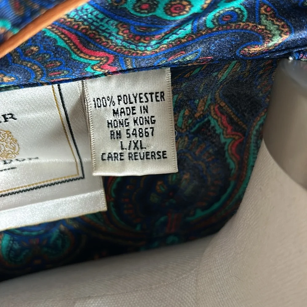 VTG Number 1 London Unisex Satin Elegant Blue Paisley Robe Large X- Large belted - Picture 12 of 14